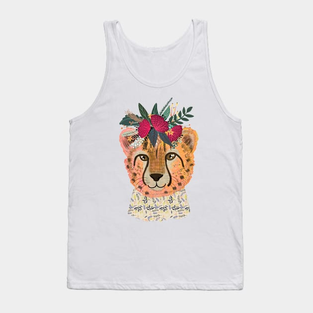 Cute Cheetah with flowers on head, wild animal with floral crown in the jungle Tank Top by MiaCharro